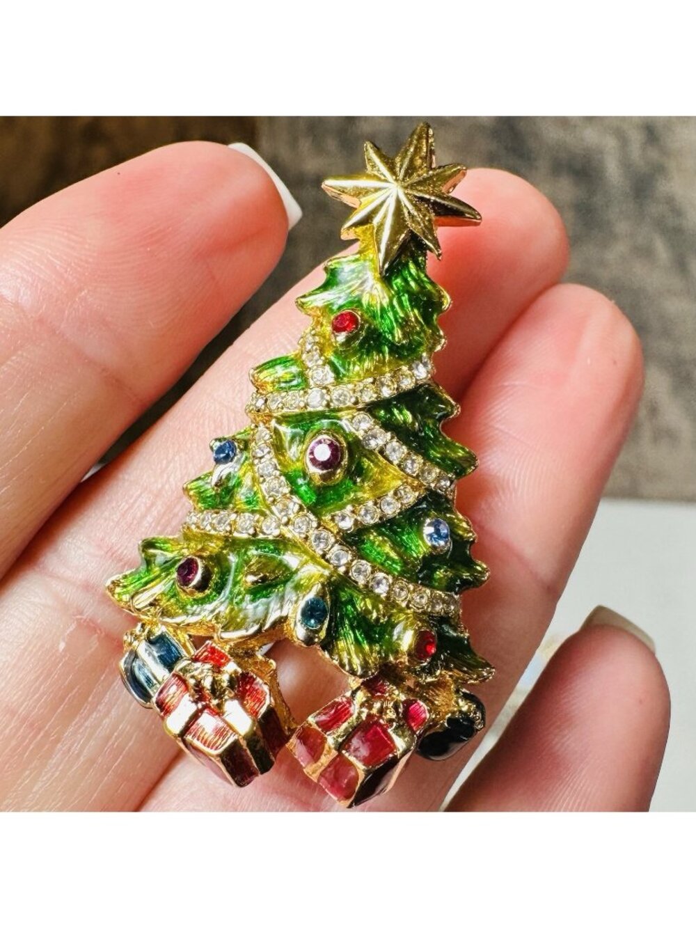 RHINESTONE ENAMEL VINTAGE CHRISTOPER RADKO CHRISTMAS TREE BROOCH Pendant Combo